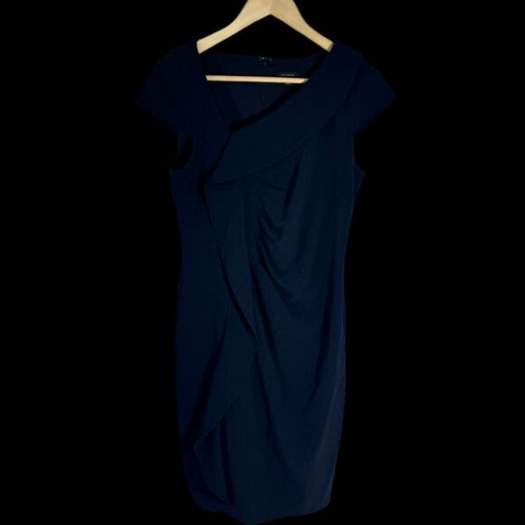 Ann Taylor Navy Ruffle Front Dress Sz 4 - Picture 5 of 11